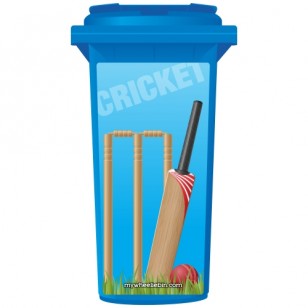 Cricket Bat And Wickets Wheelie Bin Sticker Panel